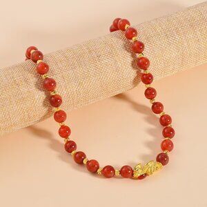 New Pixiu Feng Shui Red Agate 258.50 ctw Beaded Necklace  18-20 Inches